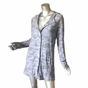 Chaser Sweater Women’s Small Blue Gray Camo Hoodie Snap Front Cardigan Jacket